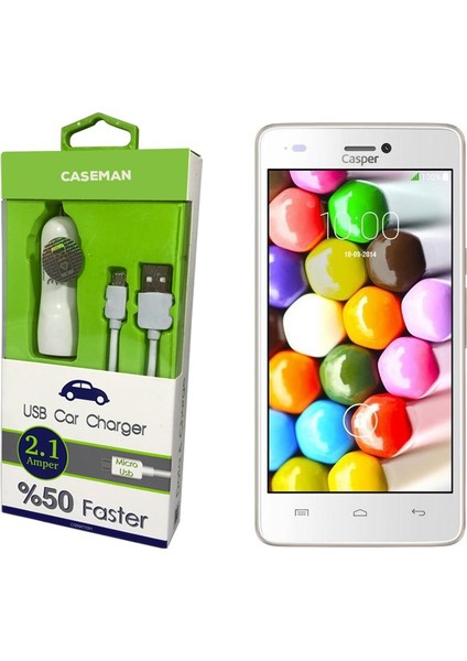 Casper Via V8C Araç Şarj Cihazı Adaptör + Data Kablosu Hızlı Şarj Özellikli