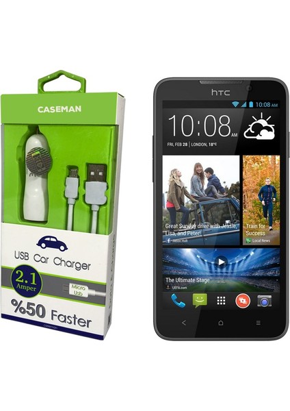 HTC Desire 516 Araç Şarj Cihazı Adaptör + Data Kablosu Hızlı Şarj Özellikli