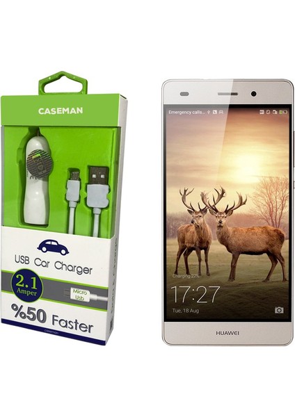 Huawei P8 Lite Araç Şarj Cihazı Adaptör + Data Kablosu Hızlı Şarj Özellikli