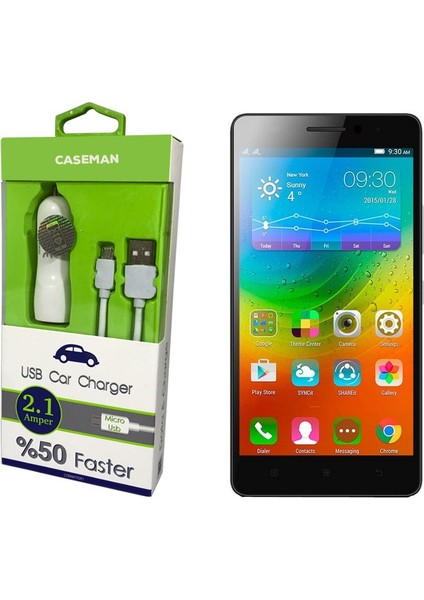 Lenovo A7000 Araç Şarj Cihazı Adaptör + Data Kablosu Hızlı Şarj Özellikli