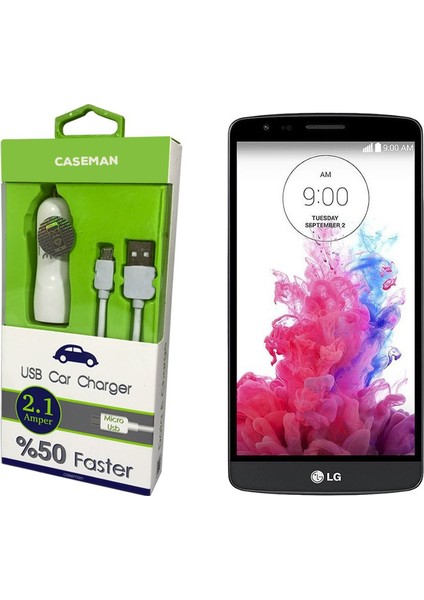 LG G3 Stylus Araç Şarj Cihazı Adaptör + Data Kablosu Hızlı Şarj Özellikli