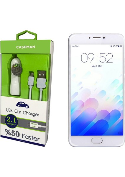 Meizu M3 Note Araç Şarj Cihazı Adaptör + Data Kablosu Hızlı Şarj Özellikli