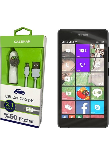 Nokia Lumia 540 Araç Şarj Cihazı Adaptör + Data Kablosu Hızlı Şarj Özellikli
