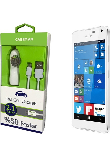 Nokia Lumia 650 Araç Şarj Cihazı Adaptör + Data Kablosu Hızlı Şarj Özellikli