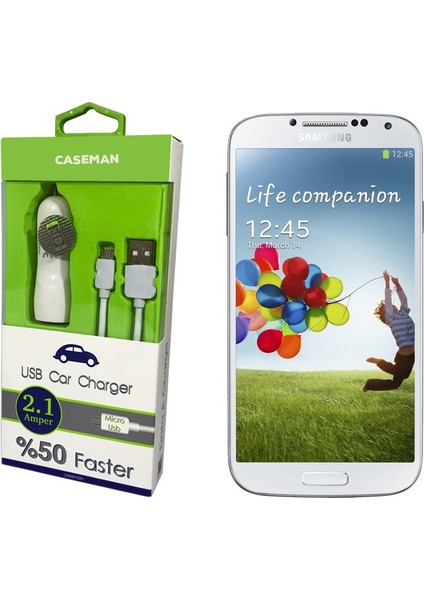 Samsung S4 Araç Şarj Cihazı Adaptör + Data Kablosu Hızlı Şarj Özellikli