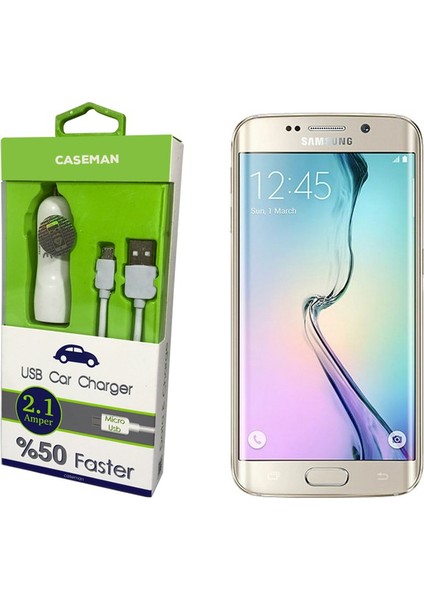 Samsung S6 Edge Araç Şarj Cihazı Adaptör + Data Kablosu Hızlı Şarj Özellikli