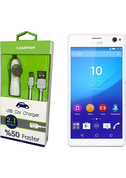 Sony Xperia C4 Araç Şarj Cihazı Adaptör + Data Kablosu Hızlı Şarj Özellikli
