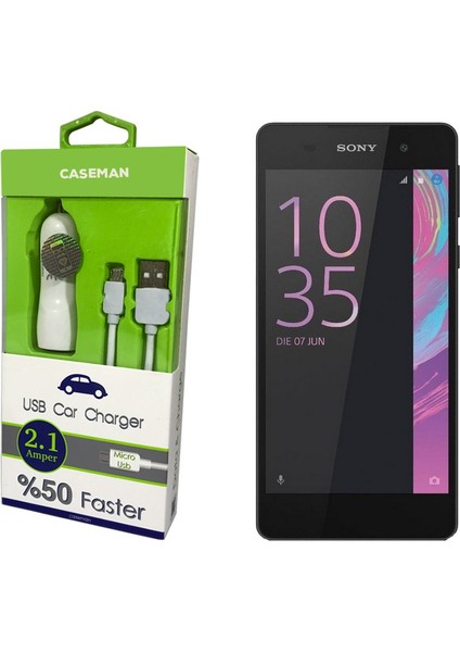 Sony Xperia E5 Araç Şarj Cihazı Adaptör + Data Kablosu Hızlı Şarj Özellikli