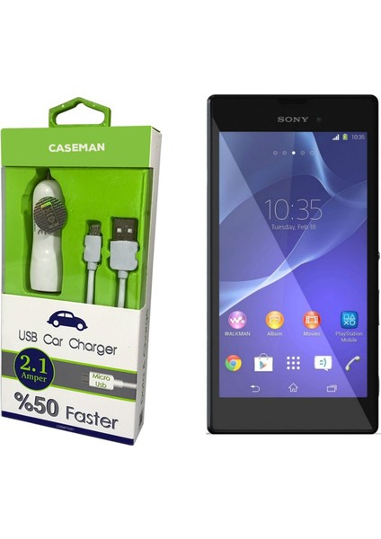 Sony Xperia T3 Araç Şarj Cihazı Adaptör + Data Kablosu Hızlı Şarj Özellikli