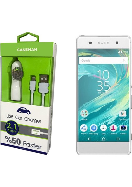 Sony Xperia XA Araç Şarj Cihazı Adaptör + Data Kablosu Hızlı Şarj Özellikli
