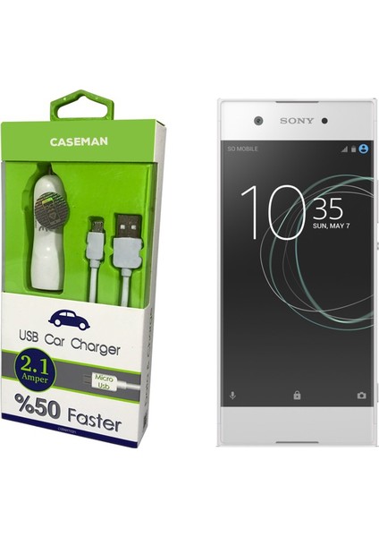 Sony Xperia XA1 Araç Şarj Cihazı Adaptör + Data Kablosu Hızlı Şarj Özellikli