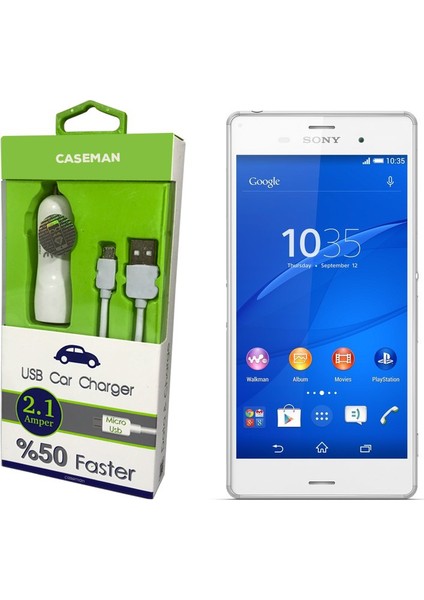 Sony Xperia Z3 Araç Şarj Cihazı Adaptör + Data Kablosu Hızlı Şarj Özellikli