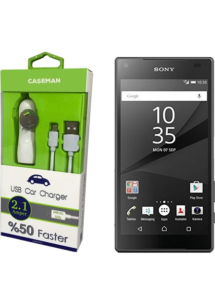 Sony Xperia Z5 Compact Araç Şarj Cihazı Adaptör + Data Kablosu Hızlı Şarj Özellikli
