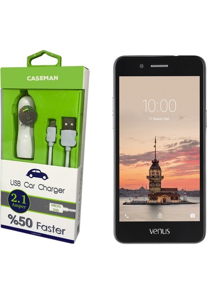 Vestel Venüs V3 5020 Araç Şarj Cihazı Adaptör + Data Kablosu Hızlı Şarj Özellikli