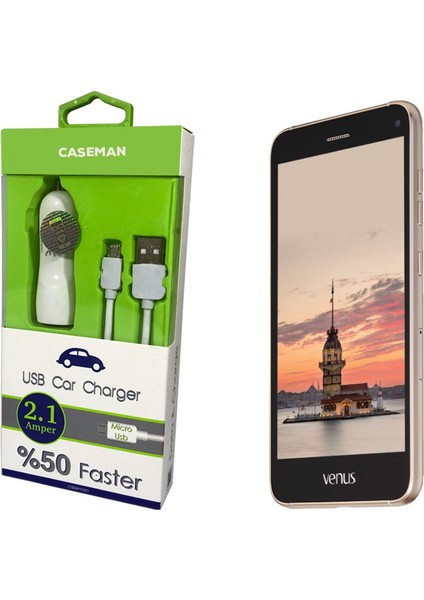 Vestel Venüs V3 5070 Araç Şarj Cihazı Adaptör + Data Kablosu Hızlı Şarj Özellikli