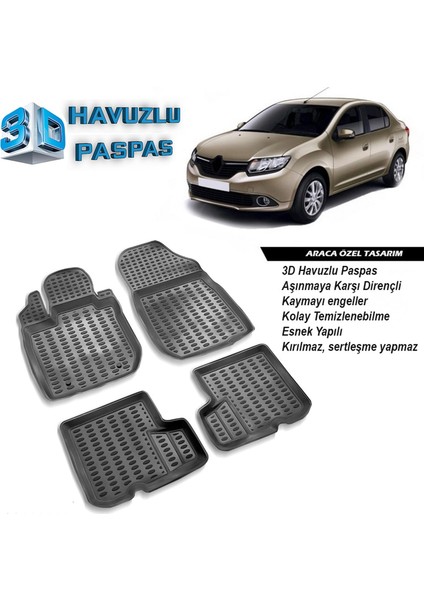 Renault Symbol 3 3D Havuzlu Paspas 2013 ve Üzeri A+Plus