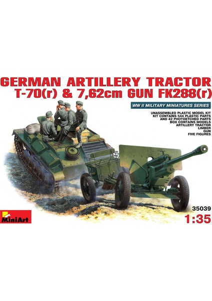 1/35 Ölçek Plastik Maket, Alman Top Çekicisi T-70(R), 7,62Cm Fk288 (R) Ve Mürettebatı