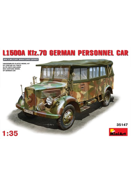 1/35 Ölçek Plastik Maket, Mercedes Benz L1500A Kfz 70 Alman Personel Aracı