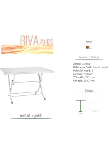 70*120 Metal Ayaklı Plastik Katlanır Masa (Beyaz)