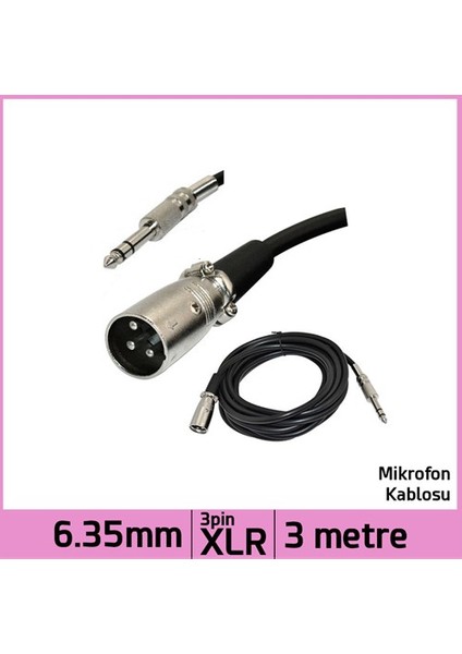 6.35Mm Stereo Plug 3 Pin Xlr Erkek Mikrofon Ses Kablosu - 3M