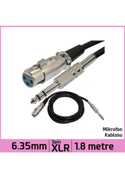 6.35Mm Stereo 3 Pin Xlr Dişi Mikrofon Ses Kablosu - 1,8M