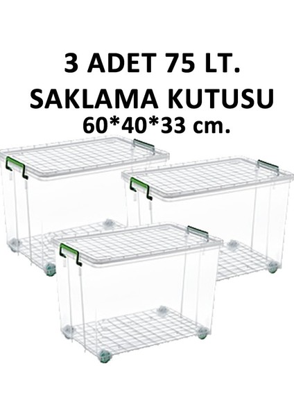 Mega Saklama Kutusu Tekerli 75 Lt .3 Adet