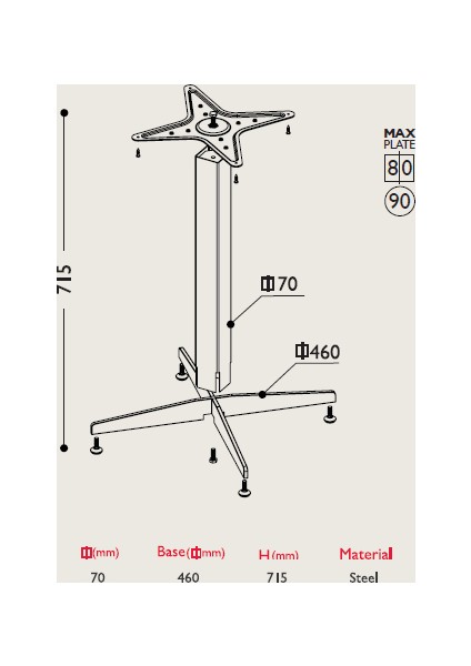 11.473 Ortadan Masa Ayağı Taban Çapı 460Mm Parlak Krom fiyatları