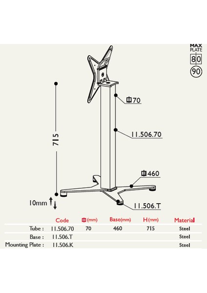 11.506 Katlanır Ortadan Masa Ayağı Taban Çapı 460Mm Siyah