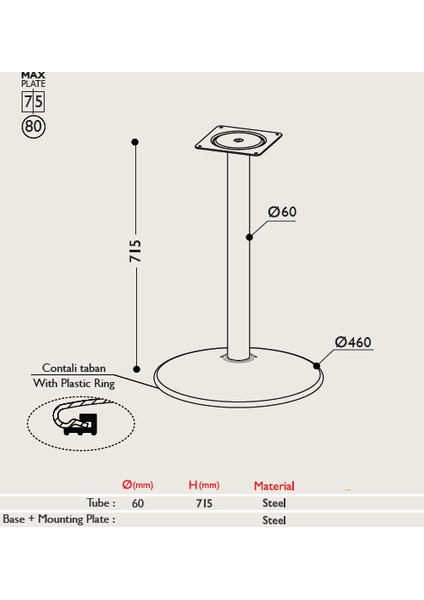 12.010 Ortadan Masa Ayağı Taban Çapı 460Mm Parlak Krom fiyatları