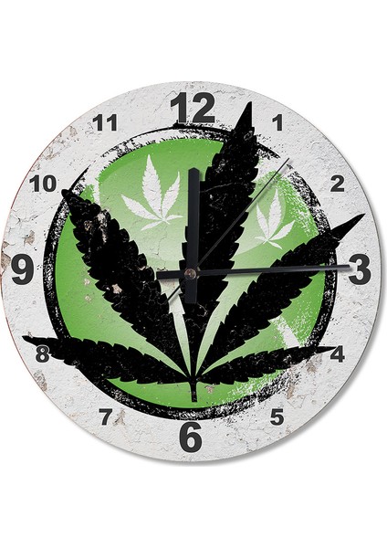 Tablomega Marijuana Yaprak Ahşap Duvar Saati