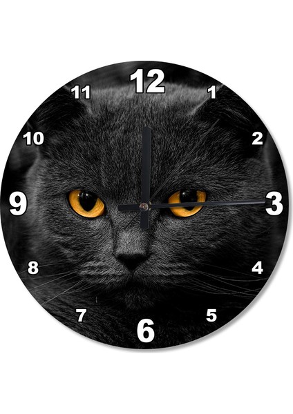 Tablomega Kara Kedi Ahşap Duvar Saati