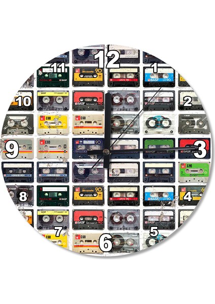 Eski Müzik Kasetleri Ahşap Duvar Saati