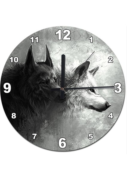 Çift Başlı Kurtlar Dekoratif Duvar Saati