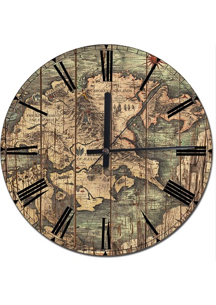 Roma Rakamlı Tarihi Harita Baskılı Duvar Saati