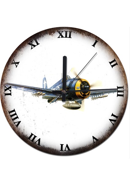 Roma Rakamlı Pervaneli Savaş Üçağı Dekoratif Duvar Saati