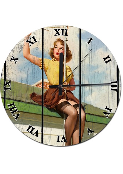 Çatıdaki Gil Elvgren Roma Rakamlı Akarlı Duvar Saati