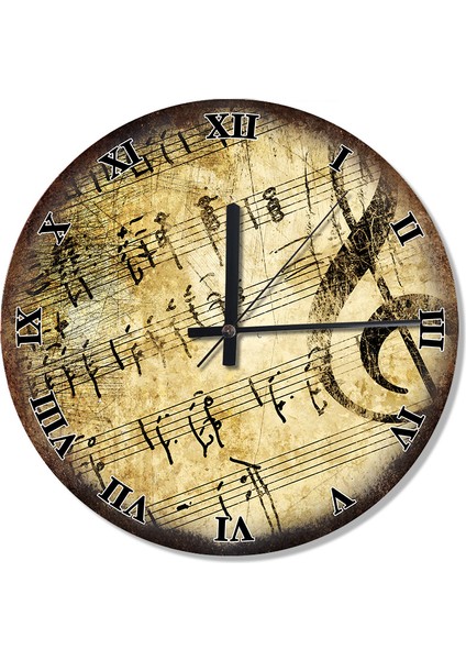 Notalar Roma Rakamlı Baskılı Duvar Saati