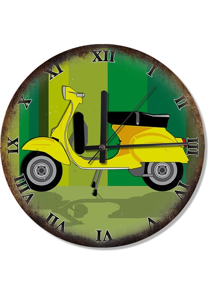 Sarı Vespa Roma Rakamlı Sessiz Duvar Saati