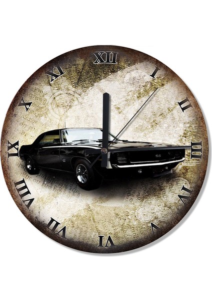 1967 Chevrolet Siyah Renk Baskılı Duvar Saati