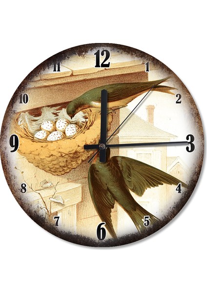 Kırlangıçlar Ailesi Ve Yuvası Analog Duvar Saati