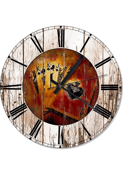 Tablomega Ahşap Zeminde İskambil Kağıtları ile Oyun Sessiz Duvar Saati