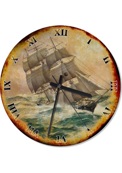 Fırtına ile Boğuşan Yelkenli Gemi Analog Duvar Saati