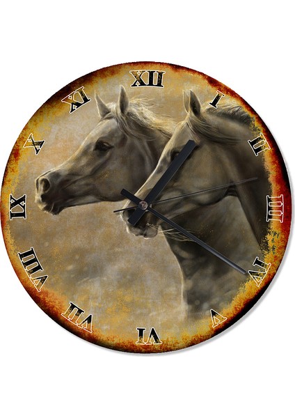 Birbirlerine Benzeyen İki At Tasarım Duvar Saati