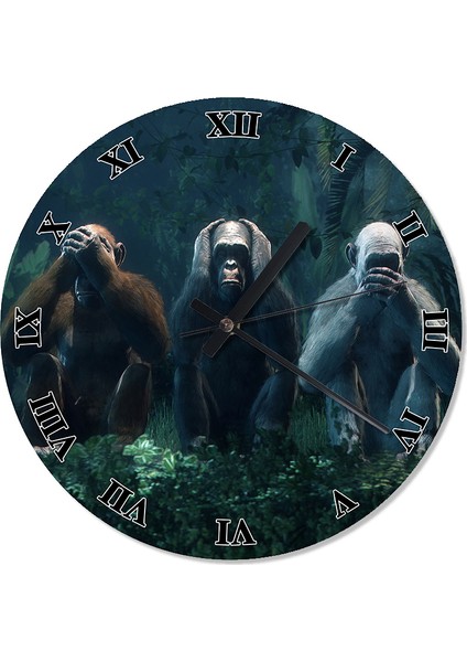 Goriller Ailesi Dinleniyor Sessiz Duvar Saati