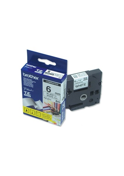 Tz-211 6Mm Beyaz Üzerine Siyah Etiket Şeridi