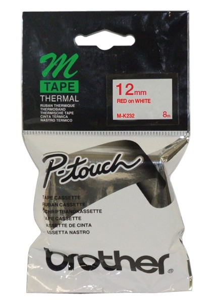 M-K232 Beyaz Üzerine Kırmızı P-Touch Etiket 12Mm Pt-55 / Pt-60 / Pt-80
