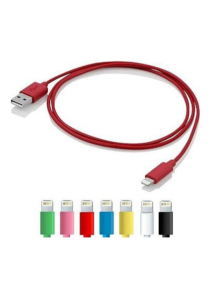 Renkli iPhone Uyumlu 5 5S 6 6S USB Data Kablosu - Kırmızı