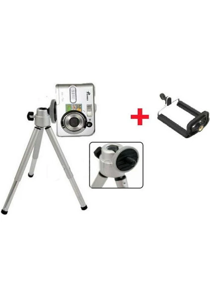 Mini Teleskopik Tripod + Telefon Başlığı Hediyeli