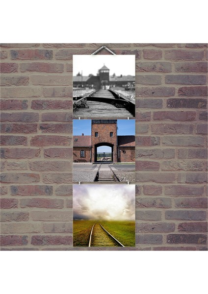 Ahşap Tablo Tren Rayları Geçmiş Baskılı 14X14 Cm 3 Parça