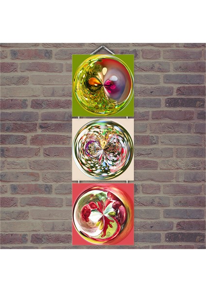 Ahşap Tablo Renkli Cam Bilyeler Baskılı 14X14 Cm 3 Parça